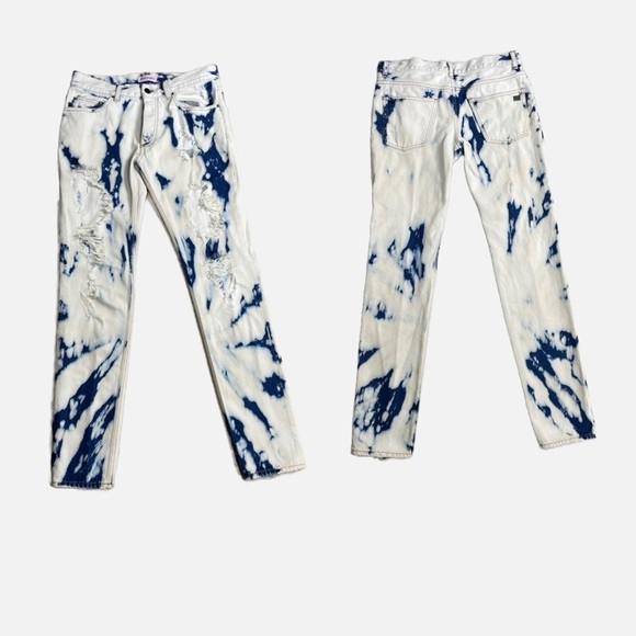 Palm Angels Jeans Tie & Dye Skinny Fit 30/30 Destroyed Blue White Button Fly - Picture 1 of 16